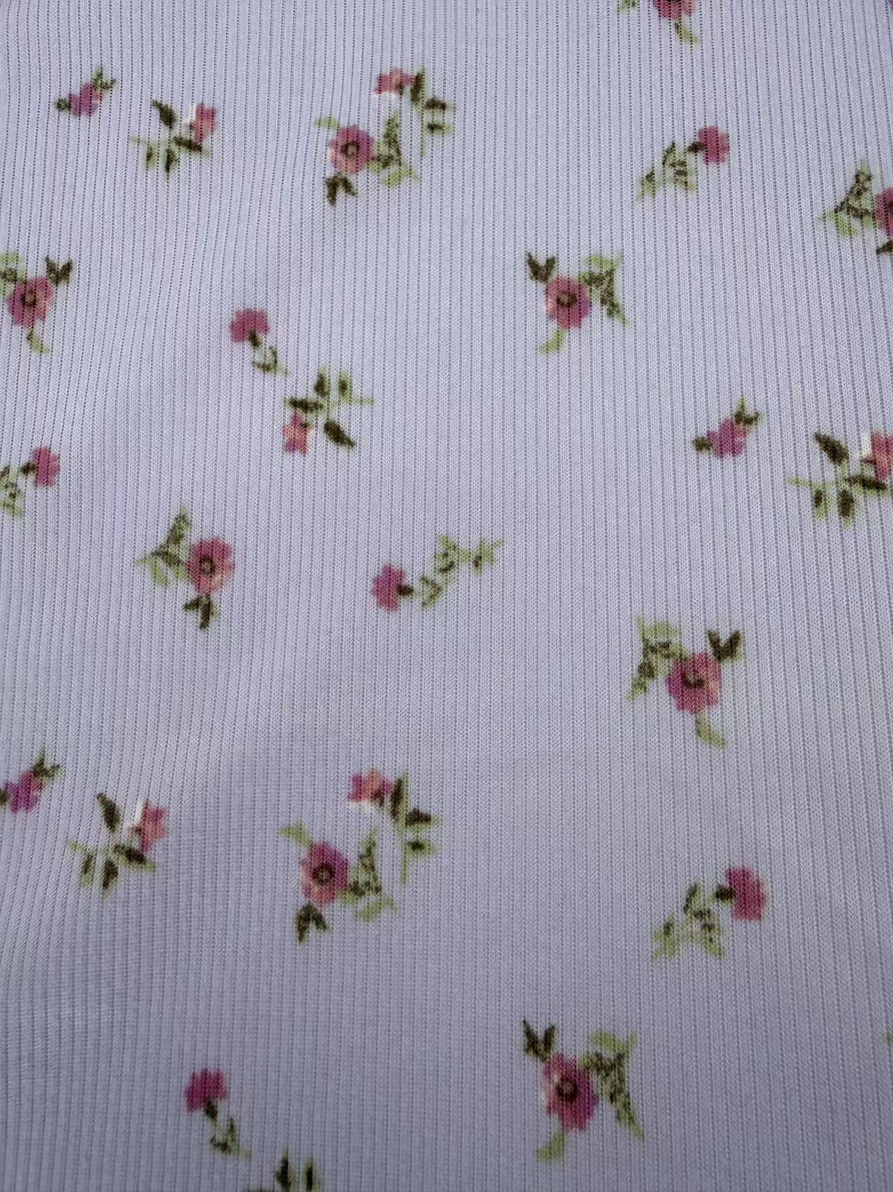 Double Brushed 2*2 Rib Kids Floral Fabric*