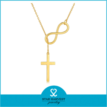 New Fashion Sterling Silver Gold Plating Infinity and Cross Necklace