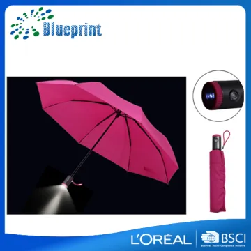 quality 3 fold lady umbrella custom flashlight handle LED umbrella