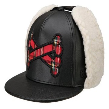 Faux Leather and Shearling Trapper Baseball Cap