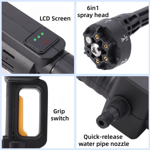 6 in 1 Nozzle Portable Lithium Battery Car Washer Gun