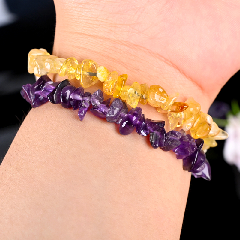 Pulsera de chip de cristal de cuarzo de rosa natural para curación
