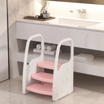 Plastic Bathroom Baby Step Stool with Handles and Non-Slip Safety for Toddlers