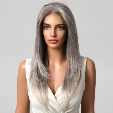 Ainizi New Arrival High Quality Future Fiber Matte Synthetic Ombre Grey 13x6 Lace Front Wigs