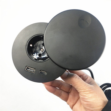 EU Power Round Grommet Socket with USB-C Fast Charging for Office Tables