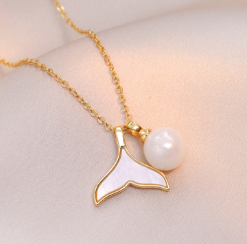 Elegant Gold Plated Titanium Mermaid Tail Pearl Necklace
