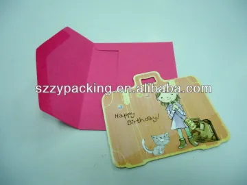 suitcase shape happy birthday cards with self-seal envelop