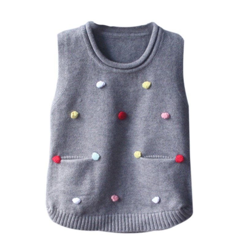 Baby Girl Clothes 0-4T Toddler Vest Spring Waistcoats Pullover Knit Girls Cute Handmade Color Point With Pocket