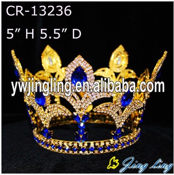 Blue Rhinestone Gold Plated Full Round Crown