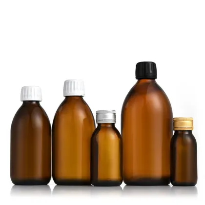 Amber Round Lean Cough Liquid Medicine Syrup in Glass Bottles with Plastic Childproof Cap
