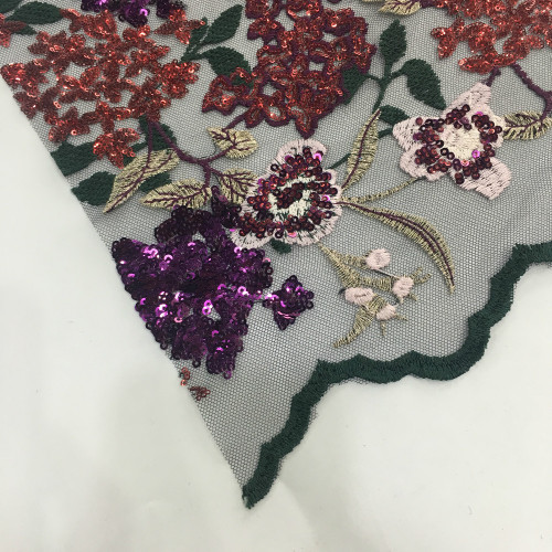 Garment Double Border Multicolor Sequin Embroidery Fabric