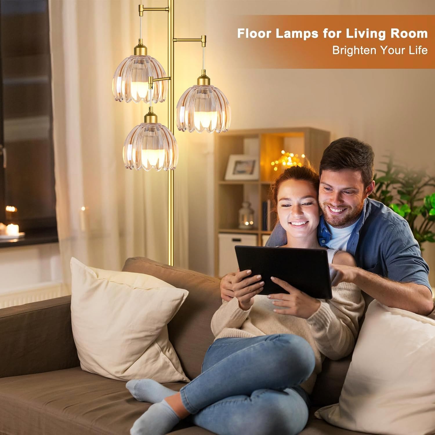 F250914 Floor lamp with 3 flower glass shades (13)