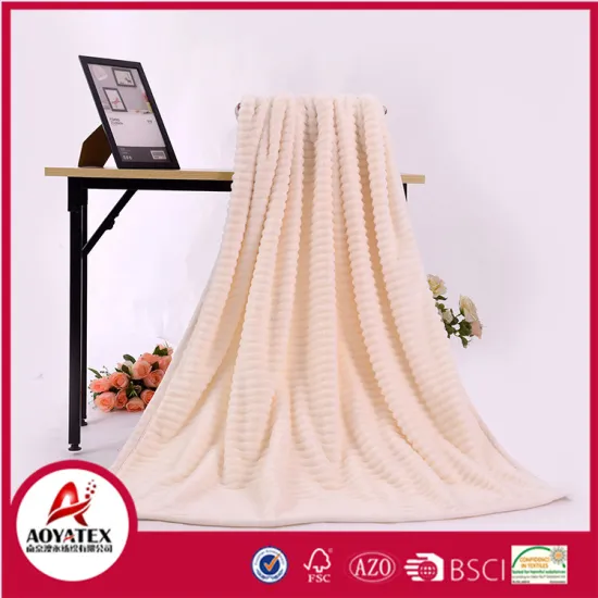 embossed stripe Little rabbit hair fake fur blanket with binding