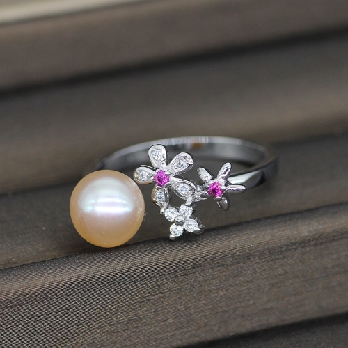 8-9mm Freshwater Pearl Ring dengan tiga bunga