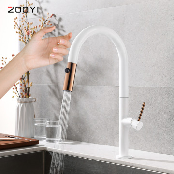 ZOOYI Brass Sensor Touchless Pull-Out Kitchen Faucet