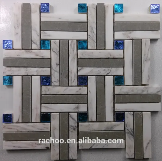 white marble mixed glass mosaic tile