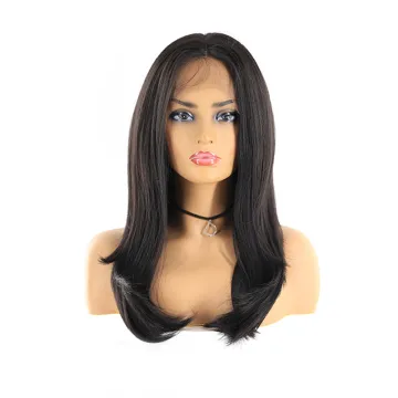 Synthetic Lace Front Wigs For Black Women Free Part 1B Black Color Straight 20Inch Wigs Glueless Heat Resistant Fiber Wig