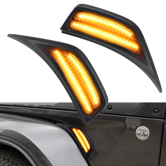 LED Side Maker Light Amber Fender Flares Turn Signal Kits for Jeep Wrangler JL 2018-2019