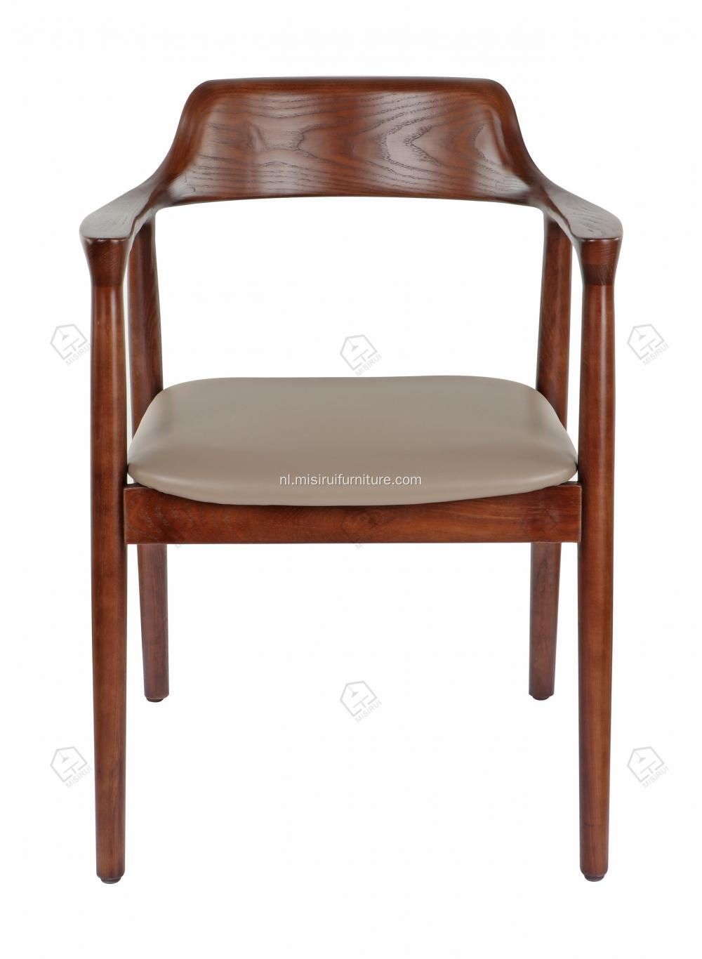Ontwerp grijs lederen kussen vaste houten stoelen
