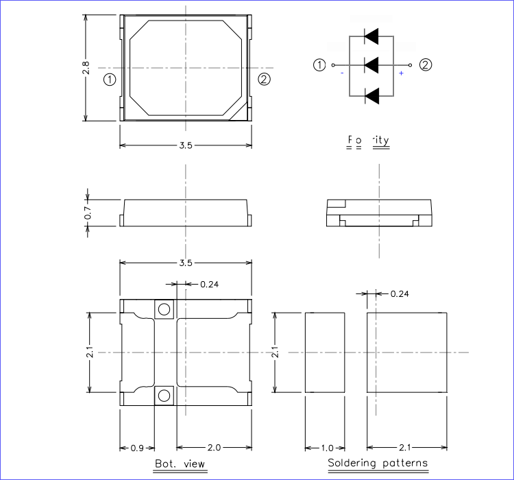 2835 SMD LED 3 chips led