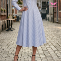 Abito longuette a trapezio a righe blu-bianche