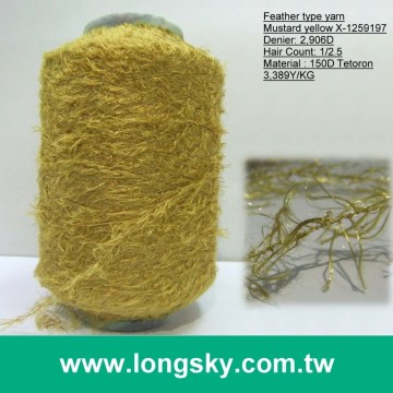 (X-125) 2016 mustard yellow color polyester long haired feather yarn manufacturer