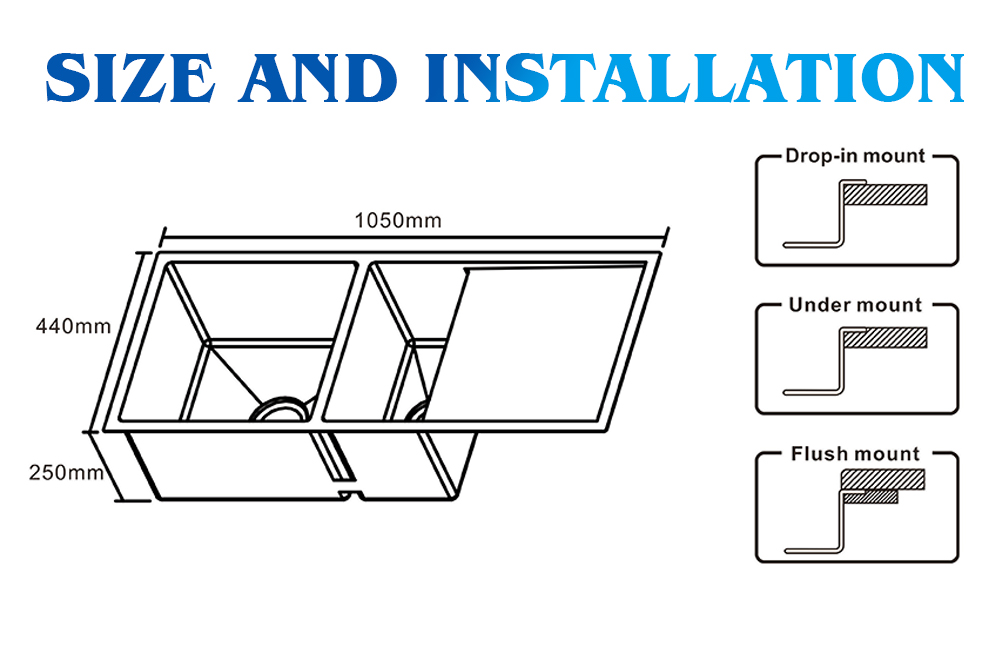 Double Bowl Kitchen Drainboard Sink