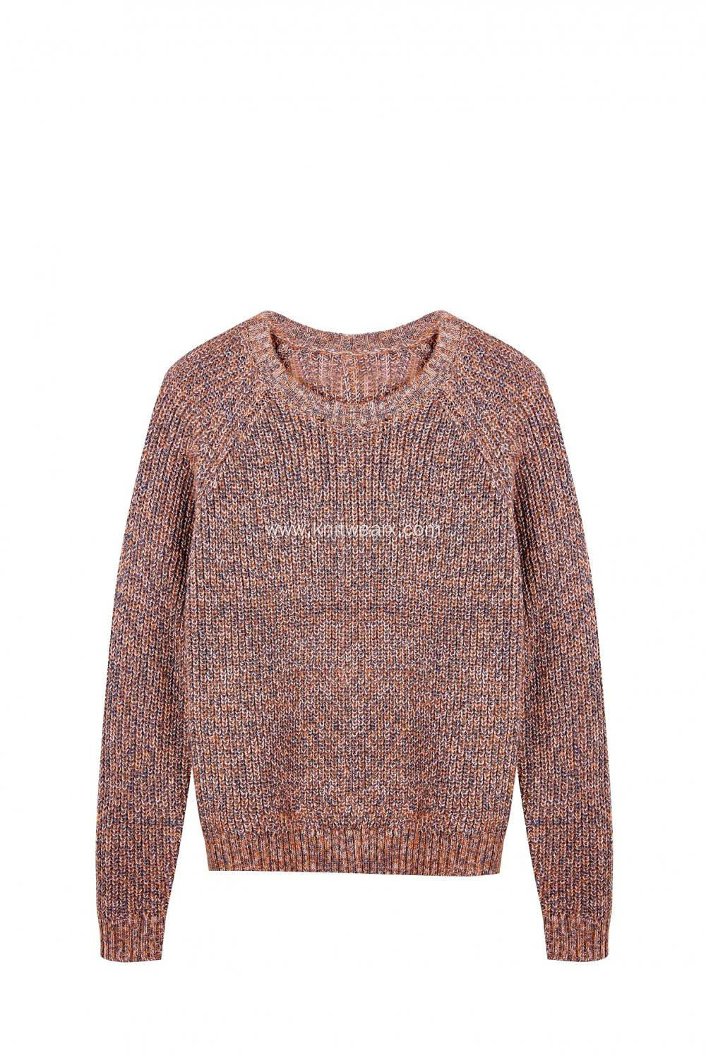Women's Knitted Fancy Crew-Neck Chunky Pullover
