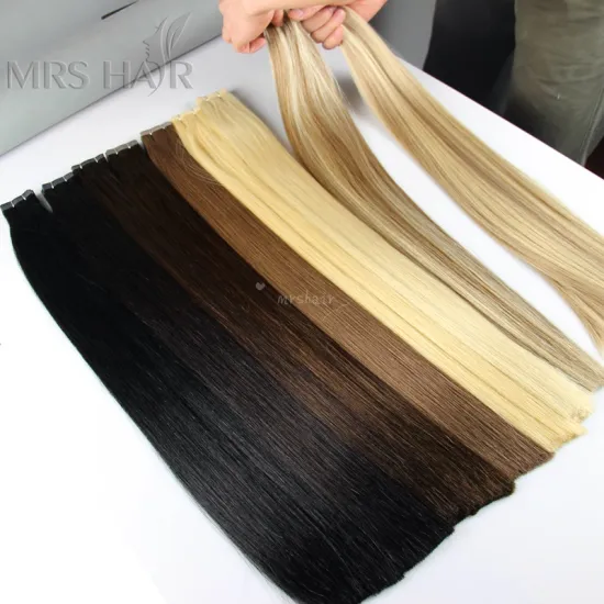 Wholesale Russian cuticle aligned hair vendor women blonde female hair cheap human double drawn tape in remy hair extensions