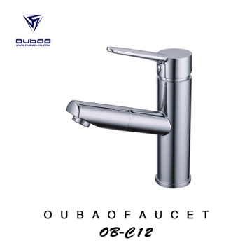 Deck Mounted Chrome Finished Pullout Vessel Sink Faucet