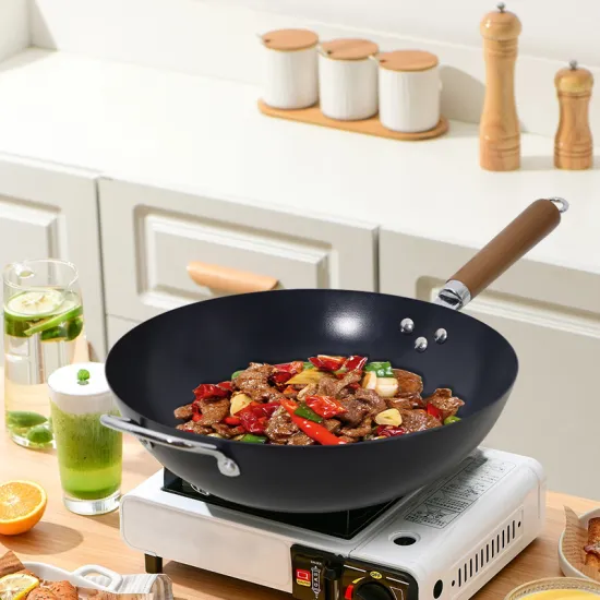Chinese Carbon Steel Non-Stick Wok with Nitriding Process for Kitchen Cooking