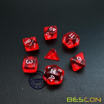 Juego de dados de RPG poliédrico traslúcido Mini Bescon 10MM, Juego de dados de juego pequeño RPG Juego de dados D4-D20 en tubo, Rojo transparente