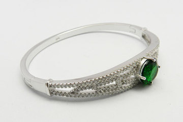 925 Sterling Simulated Emerald Bangle