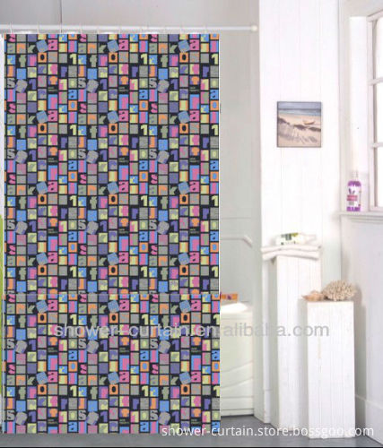 colorful printed Letter polyester fabric shower curtain