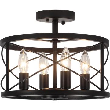 Black and Gold Semi Flush Mount Ceiling Lamp