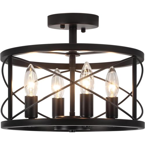 Black and Gold Semi Flush Mount Ceiling Lamp