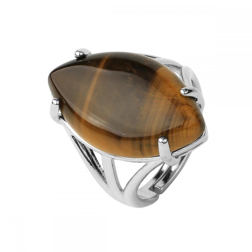 Piedra natural de 14x25 mm Horse Eye Gemstone Rings 18k Gold White Gold Copper Cobre Ring para pareja para pareja