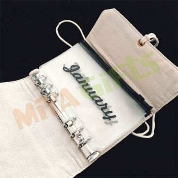 A6 Zippered Frosted Plastic Transparent Pouch - Cash Envelope System Budget Planner Binder Money Savings Challenge Black Label