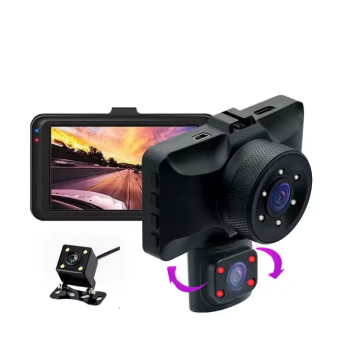 Tachograph with Rear View Camera, 1080P Car DVR Auto Recorder Dash Cam - 3 Camera Lens with Night Vision