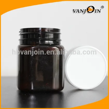 200ml PET Brown Wide Mouth Jars with white caps