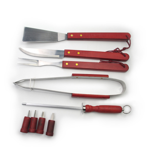 wooden handle bbq tools set in zipper bag