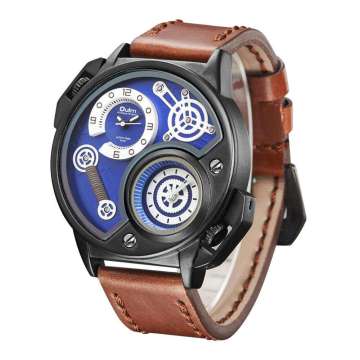 Oulm 3578 Male Quartz Water Resistant Shock Wristwatch with Leather Chronograph Band
