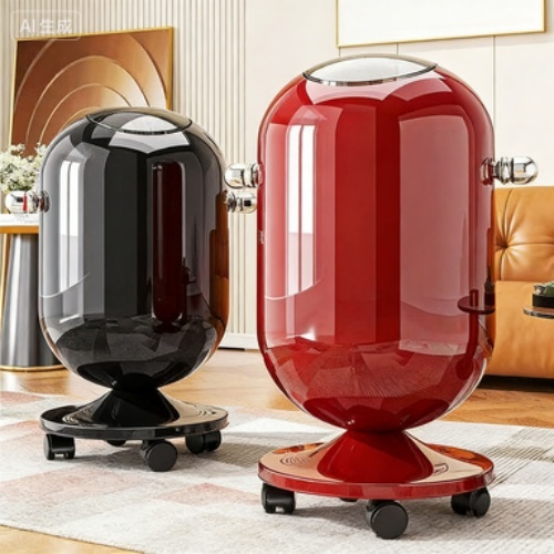 Modern Double Layer Odor Resistant Trash Can with Wheels for Home