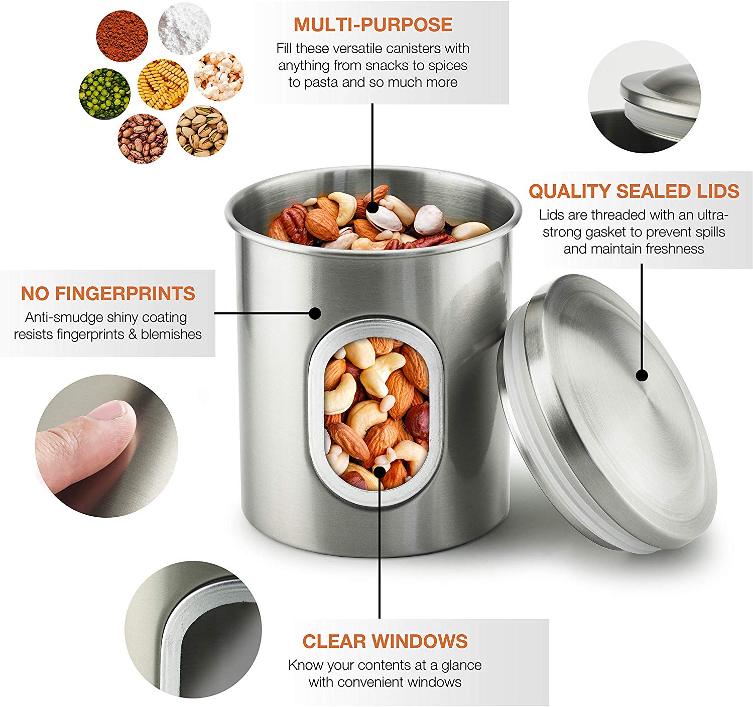 silver steel food canister combo