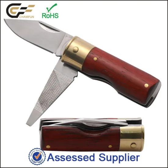 Antique With Nail File Multifunction Copper and Wood Handle Folding Pocket Knife