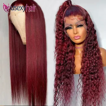 99J Burgundy Red Color Customized Texture Long 40-50 Inches Brazilian Cuticle Aligned Hair Lace Front Wigs