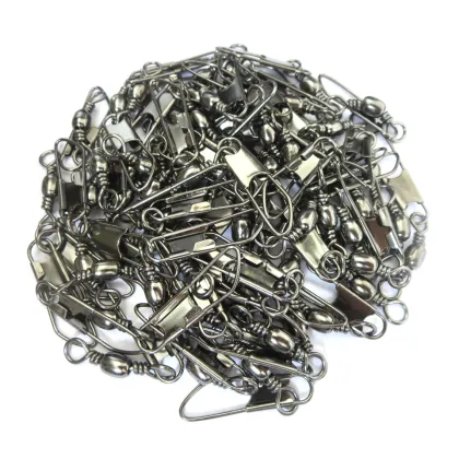 100 pcs 1# Barrel Fishing Swivel With Safety Snap Black Brass Fishing Hook Line Connector Fishing Accessories Barrel Swivels