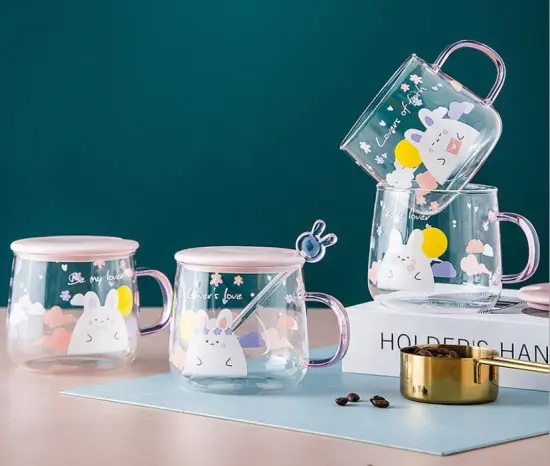 420ml drinking glass mugs cup with Ceramic lid