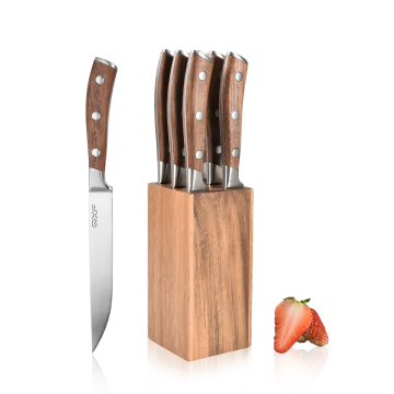 5 Inch German DIN 1.4116 Steel Steak Knife Set - 7 PC with Wooden Block