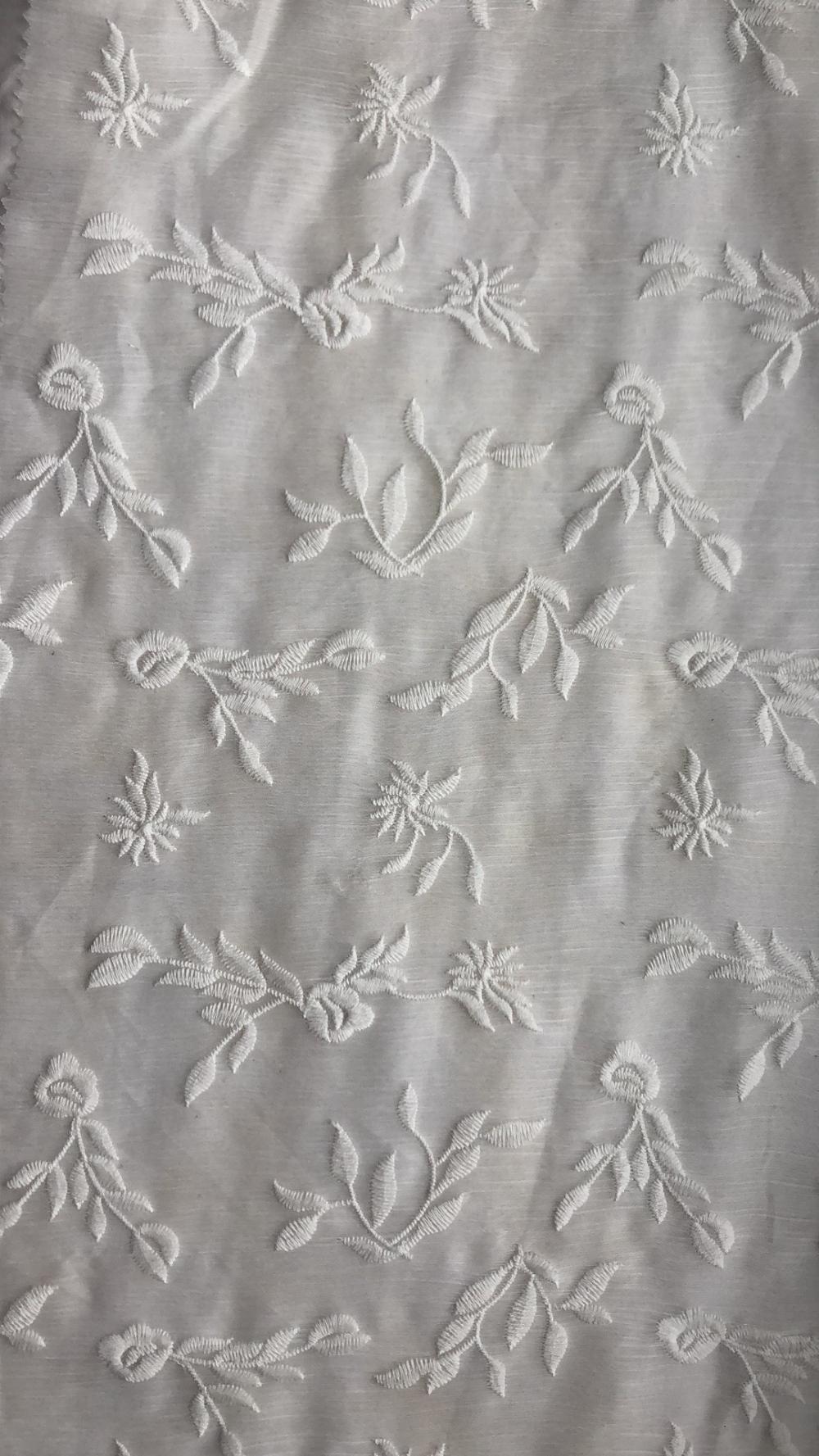 White leaves Chiffon Embroider Fabric